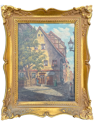 Period Mid European Street Scene Oil Painting Props, Prop Hire