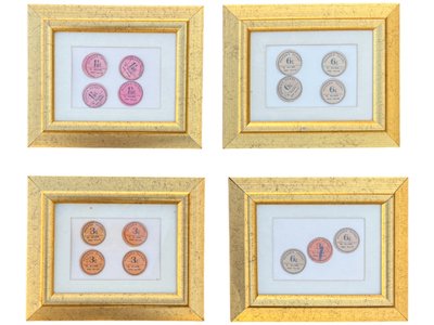 Vintage Milk Bottle Cap Tokens Framed Wall Art Props, Prop Hire