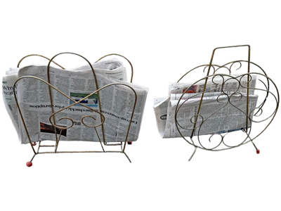 Vintage Gold Wire Magazine Racks Props, Prop Hire