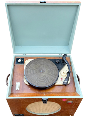 Portable LP Record Player in Wooden Box Props, Prop Hire