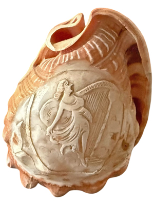 Finely Carved Classical Harp Scene Shell Props, Prop Hire