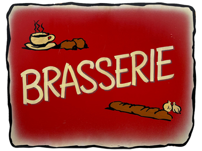 Brasserie Handpainted Sign Props, Prop Hire