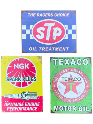 Garage Metal Oil Spark Plug Signs Props, Prop Hire