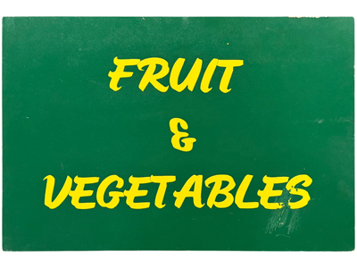 Wooden Fruit and Vegetable Sign (weathered) Props, Prop Hire