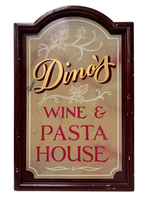 Dinos Wine Pasta Sign Props, Prop Hire