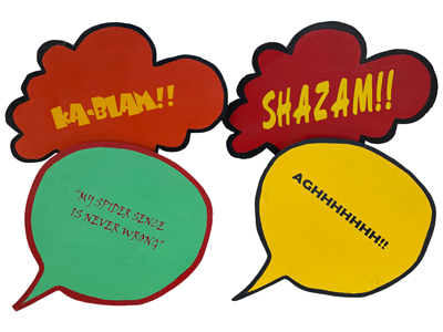 Superhero Handpainted Signs Props, Prop Hire