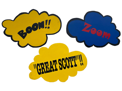 Superhero Cartoon Signs Props, Prop Hire