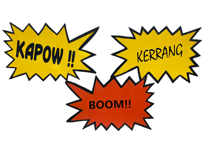 Superhero Cartoon Signs Props, Prop Hire