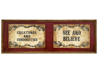 Creatures and Curiosities Sign Props, Prop Hire
