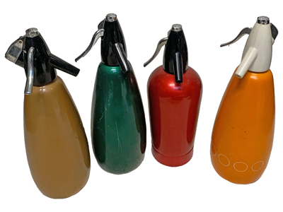 Coloured Soda Syphons Props, Prop Hire