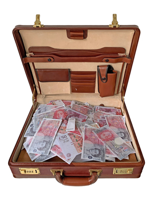 Brown Briefcase  With Cash Props, Prop Hire