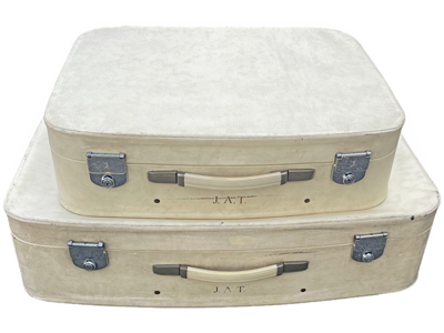 Retro White Luxury Luggage Suitcase Nest Set (Per Item) Props, Prop Hire