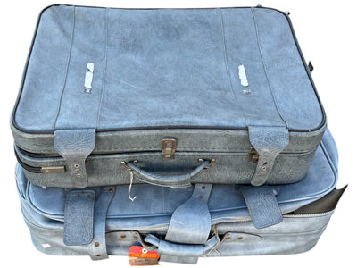 Blue PVC Retro Suitcases Props, Prop Hire