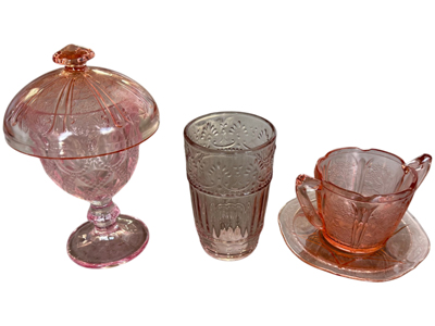 Pink Glass Retro Alice Tea Sets Plates Goblets Glasses Egg Cups Bowls (large qua Props, Prop Hire