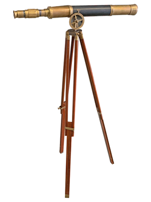 Leather Brass Telescope on Stand Props, Prop Hire