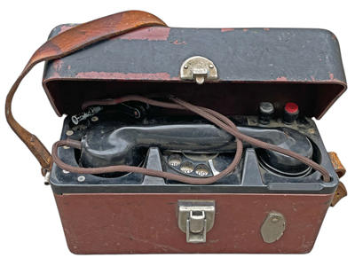 Old Telephone In Leather Case Props, Prop Hire