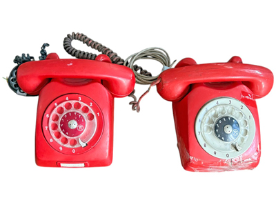 Early Red Ericcson Rotary Dial Telephones with Arabic Symbols (priced per item) Props, Prop Hire