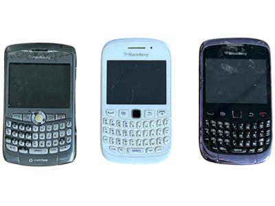 White Purple and Silver Blackberry Smart Mobile Telephones Props, Prop Hire