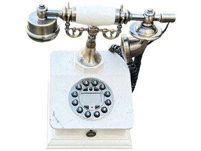White Upright Period Telephone Props, Prop Hire