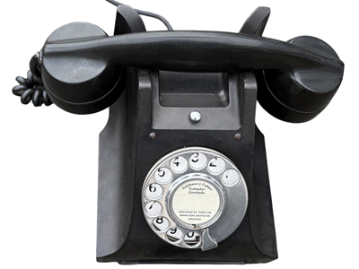 Black Retro Telephone with Metal Dial Props, Prop Hire