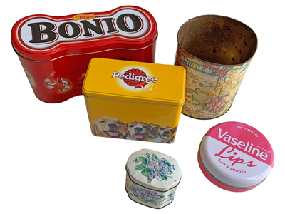 Retro Miscellaneous Dog Food Advertising Tins Props, Prop Hire