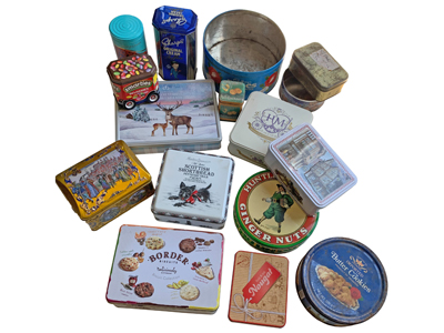 Retro Biscuits and Sweets Advertising Tins Props, Prop Hire