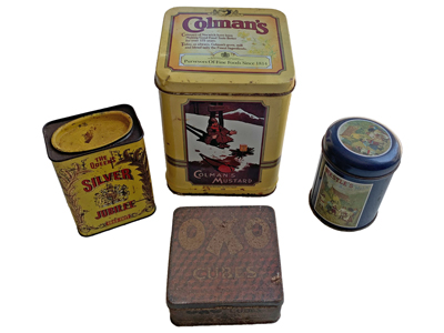 Retro Mustard Advertising Tins Props, Prop Hire