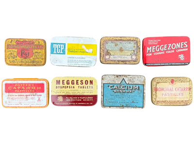 Vintage Pastilles and Lozenge Product Tins Props, Prop Hire