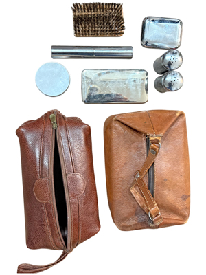 Vintage Leather Toiletry Bags with Contents Props, Prop Hire
