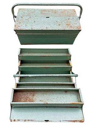 Weathered Vintage Metal Tradesman Toolbox Props, Prop Hire