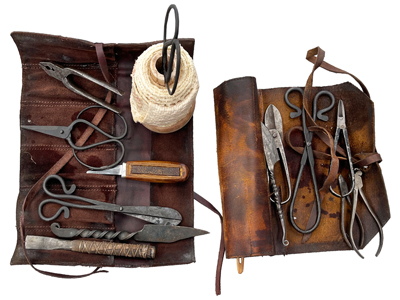 Antique Leather Tradesmans Tool Leather Props, Prop Hire