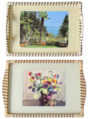 Handpainted Retro Tea Trays Props, Prop Hire