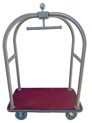 Hotel Brushed Silver Steel Porters Trolley Props, Prop Hire