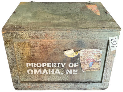Vintage Wooden Circus Travel Trunks with Stickers Props, Prop Hire