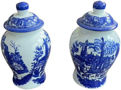 38 Centimetre Blue Ginger Urns Ashes Props, Prop Hire