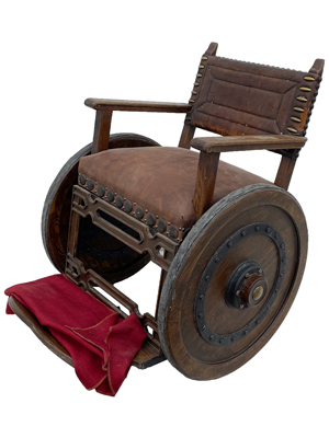 Ancient Historic Wood and Rivet Battle Wheelchair Props, Prop Hire