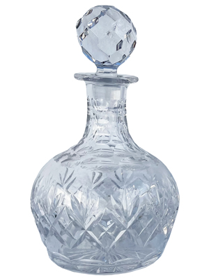 Flute and Round Crystal Decanters Props, Prop Hire